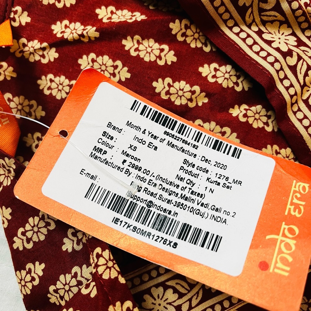 Indo Era Maroon & Beige Printed Anghrakha Kurta with Plazzos & Dupatta - Picture 13 of 14